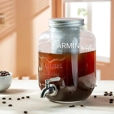 Armin 5 Litre Glass Juice Dispenser - Water Pitcher for Detox Water - Mason Jar Bottom Loading Water Dispenser