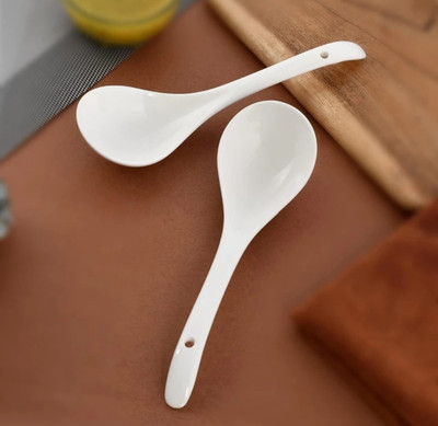 Kushmi Serving spoon white Ceramic Serving Spoon Set(Pack of 2)