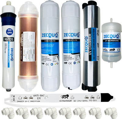 Zecqua Yearly Maintenance Ro Service Kit with Copper Filter and 100 Gpd Ro Membrane Solid Filter Cartridge(0.001, Pack of 15)