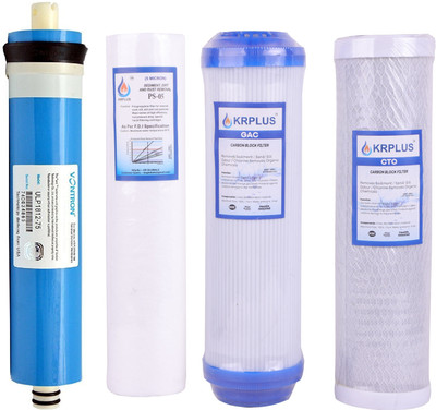 KRPLUS Undersink RO System Filter Set CTO, GAC, PP Spun Filter With 80 GPD Membrane Solid Filter Cartridge(5, Pack of 4)