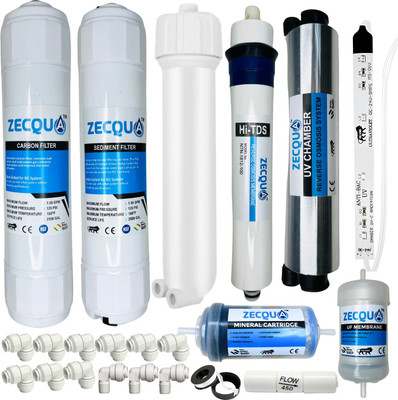 Zecqua Ro Filter Kit with 100 Gpd Hi-Tds Ro Membrane With Carbon Sediment Filter Solid Filter Cartridge(00.1, Pack of 22)