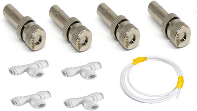 KRPLUS Brass Mist Nozzle + Push Fit T Connector 0.3mm & Ro Pipe 1/4 Inch Fogger Sprayer Solid Filter Cartridge(1, Pack of 4)