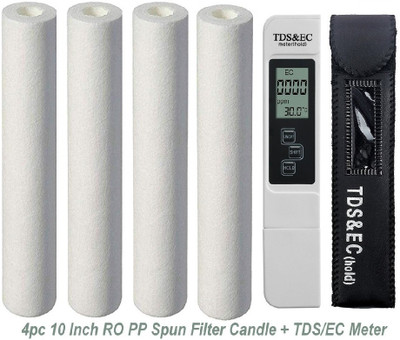 BALRAMA 5pc Combo TDS Meter + 10” Spun PP Filter 10 Inch 5 Micron Melt Blown Pp Spun Water Filter Candle Polypropylene Sediment Filter Cartridge Kemflo Pre Filter Candle Prefilter Inline Filter Kemflow Purerite Pre Bowl Housing For RO UV UF Mineral Water Purifiers Filter Service Professional Water Q
