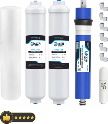 OceanDrop RO Sediment, Pre-Carbon, Filters With 80GPD Ro Membrane FR & Spun Solid Filter Cartridge(0.005, Pack of 9)