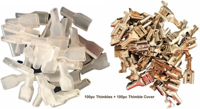 BALRAMA 200pc Combo Thimbles + Thimmble Cover Electrical Wire Cable Crimp Rubber Sleeve 1 sq/mm Silver, White 1 ft. Wire(Silver)