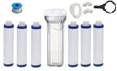 CARE N MADE RO 10inch Glass Transparent Housing & 9inch Candle 6 Filter with 1/4inch Elbow Solid Filter Cartridge(5, Pack of 1)