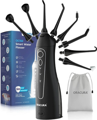 ORACURA OC150 Smart Pro with 150 ml Watertank | Portable and Rechargeable (Black) Water Flosser(Cordless)
