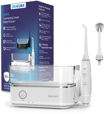 ORACURA OC450 Lite Smart Countertop with 450ml Watertank | Rechargeable (White) Water Flosser(Cordless)