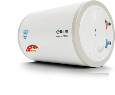 AO Smith HAS-X1-025 25 L Storage Water Geyser | 2kW | Horizontal | Designed for high rise buildings with 8 bar pressure rating | Longer life in hard water conditions with Blue Diamond glass lined tank | BEE 4-star rating for high energy efficiency power savings |(White)