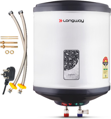 Longway Superb 15 L Storage Water Geyser | with Free Pipes(Gray)