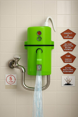 MashGan Instant geyser shock proof plastic body with installation kit 1 year warranty 1 L Instant Water Geyser(Multicolor (Green/White/Blue))