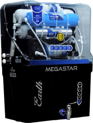 Earth Megastar New Black Model (Half Transparent) 12 L RO + UV + UF + TDS + Alkaline Water Purifier(Black, transparent)