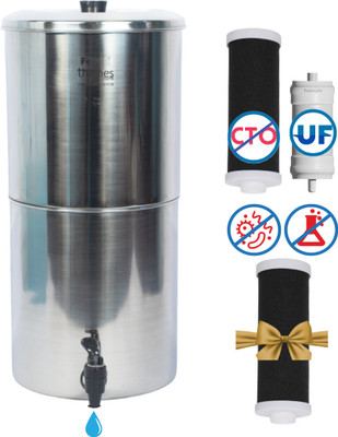 Ferrum Ultra Pure Filter Stainless Steel with Activated Carbon Block and Ultrafilter 20 L Gravity Based + UF Water Purifier(Silver Stainless Steel)