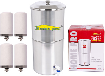 Home-pro Stainless Steel Non Electric Water Filter with 4 Candle 30 L Gravity Based Water Purifier(Silver)