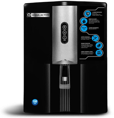 AquaActive LonglastRO100GPDUVCUZN 10 L Mineral RO + UV + MF + MP Water Purifier(Black, Grey)