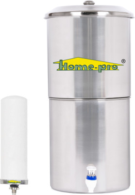 Home-pro Stainless Steel Water Filter | Non Electric | Long Ceramic Candle 1 | 16 L Gravity Based Water Purifier(Silver)