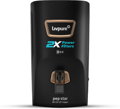 LIVPURE LIV-PEP-STAR-COPPER 2X Power Filter | No Filter Cost for 2 Year | 7 L RO + UV + UF + Copper + Minerals Water Purifier(Black)