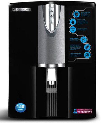 AquaActive ROUVCU150 GPD 2 UV 10 L RO + UV + UF + TDS Control + UV in Tank + Copper Water Purifier(Grey and Black)
