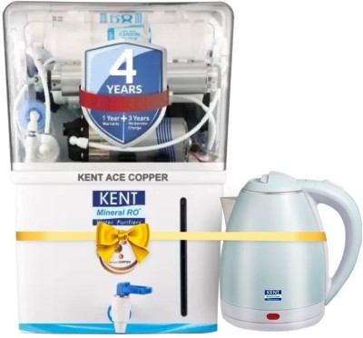 KENT 116142 8 L RO + UV + UF + TDS Control + UV in Tank + Copper Water Purifier Suitable for all - Borewell, Tanker, Municipality Water(White, Aqua)