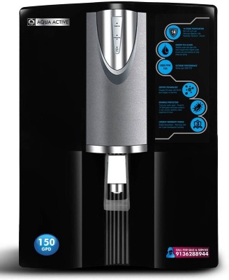 AquaActive MistyROUVPFCUBlack150 GPD 10 L RO + UV Water Purifier(Black Grey)