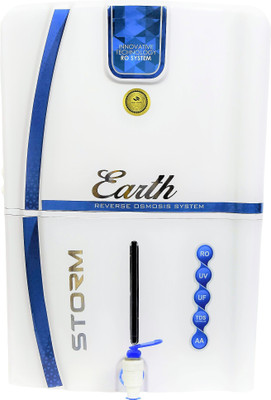 Earth Storm Full White Model Suitable For borewell, tanker, municipal water 12 L RO + UV + UF + TDS + Alkaline Water Purifier(White)