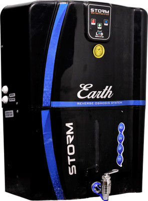 Earth Storm Black LED Indicator Model Suitable For borewell, tanker, municipal water 12 L RO + UV + UF + TDS Water Purifier(Black)