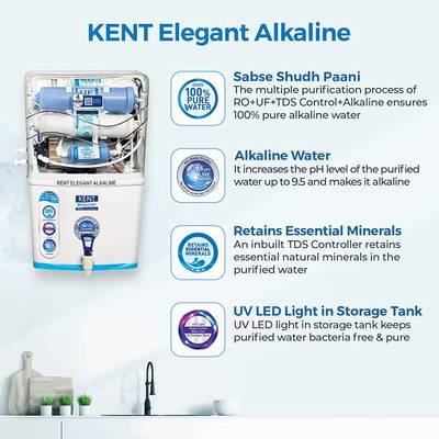KENT ELEGANT ALKALINE MIRANAL RO 8 L RO + UV + UF + Minerals + Alkaline Water Purifier