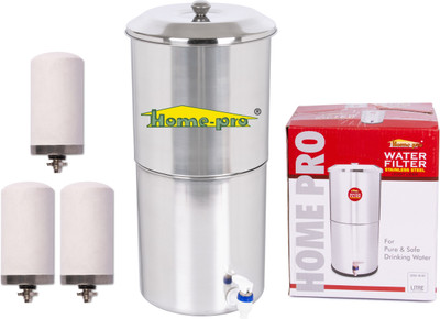 Home-pro Stainless Steel Non Electric Water Filter with 3 Candle - 24 L Gravity Based Water Purifier(Silver)