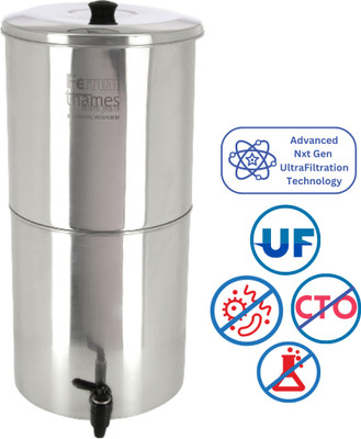 Ferrum Ultra Pure Water Filter Stainless Steel with American Engineered Ultrafilters 20 L Gravity Based + UF Water Purifier(Silver)