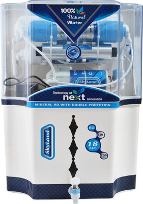 AQUA SKYLAND Model 18 L ALKALINE INE B12 18 L RO + UV + UF + TDS Water Purifier(White, Blue)