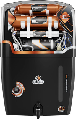 Kinsco Aqua Punch Pro Max 21 L With ISI Mark Ro+Uv+Uf+Tds Adjuster 21 L RO + UV + UF + TDS + ALK + Copper Water Purifier(Black)