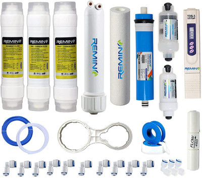 Remino complete RO kit of carbon and Sedement filter, 80 GPD membrane, 12 L RO + UV + UF Water Purifier(Blue)