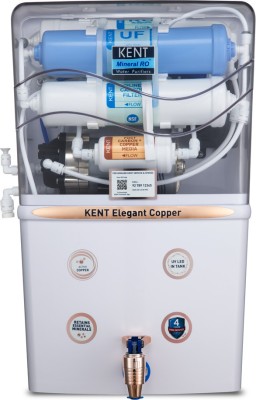 KENT Elegant Copper 8 L RO + UV + UF + TDS Control + UV in Tank + Copper Water Purifier Suitable for all - Borewell, Tanker, Municipality Water(White)