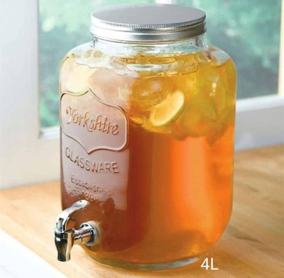 Sarsawal Transparent Mason Jar Glass Air Tight Liquor Dispenser 4LTR Bottom Loading Water Dispenser