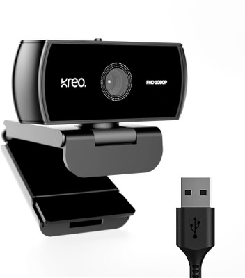 Kreo Owl Lite Webcam Full HD 1080p at 30FPS, Autofocus, Built-in Privacy Shutter 2 HD  Webcam with Built-In Microphone USB Connectivity(Black)