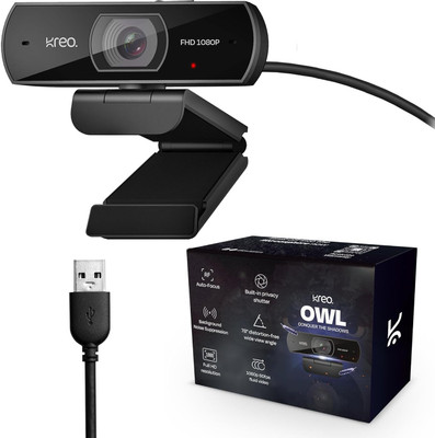 Kreo Owl Web Camera Desktop 1080p Webcam Auto Focus USB Connection Web Camera Laptop 2 HD  Webcam with Built-In Microphone USB Connectivity(Black)