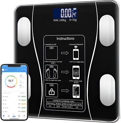 PN-AUK Smart Bluetooth Weight Machine 18 Body Composition Sync with Fitness Mobile App Weighing Scale(Black)