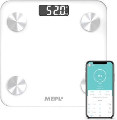MEPL Smart Scale with BMI, Bone Density, and Advanced Health Tracking Features. Weighing Scale(White)