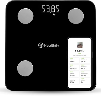 Healthifyme Smart Scale | Track 11+ Key Body Metrics | Data Driven Smart Weight Loss Scale Weighing Scale(Black)