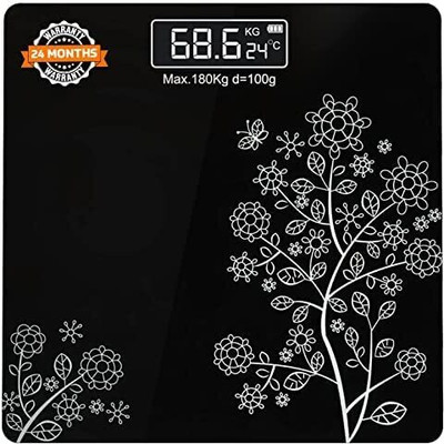 BELENZO Weight Machine Heavy Thick Tempered Glass LCD Display Weighing Machine Weighing Scale(Black)