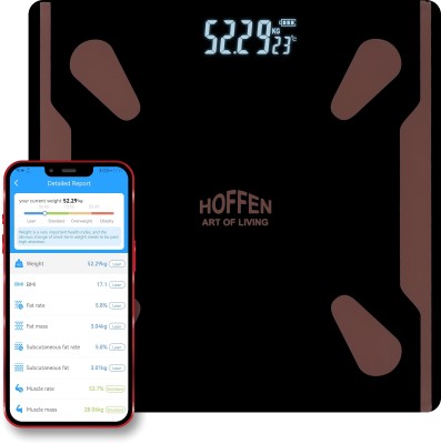 HOFFEN Bluetooth BMI,BMR Body Weight With 25 Body Parameters Bluetooth Mobile APP Weighing Scale(Black)