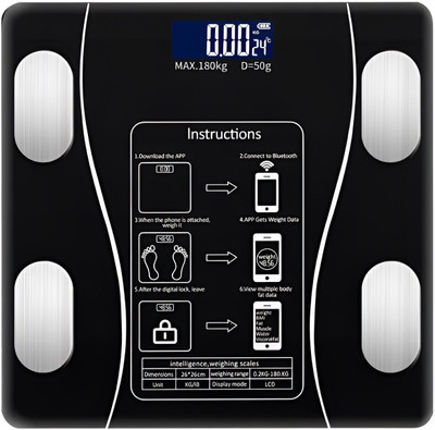 PN-AUK Smart Bluetooth Weight Machine 18 Body Composition Sync with Fitness Mobile App Weighing Scale(Black)