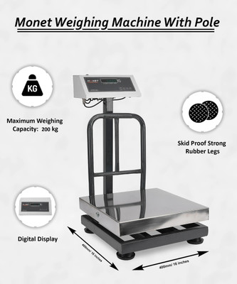 Monet weighing scale 16*16 inch ss 200kg Weighing Scale(Grey)