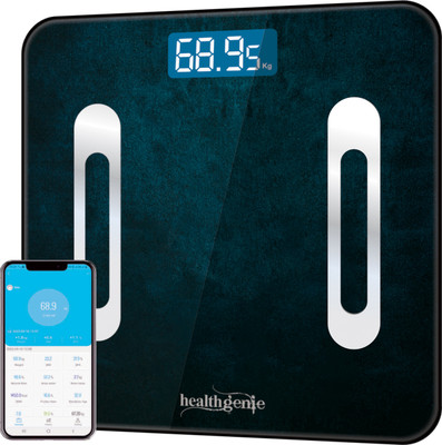 Healthgenie Smart Bluetooth Weight Machine 18 Body Composition Sync with Fitness Mobile App Weighing Scale(VINTAGE SLATE)