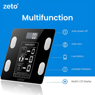 Zeto Bluetooth Digital BMI Weight Scale with Body Fat Analyzer Weighing Scale(Black XL)