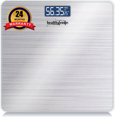 Healthgenie Thick Tempered Glass LCD Display Digital Weighing Scale(Silver Brushed Metallic)