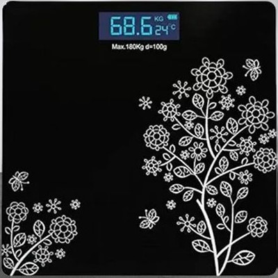 MEANDMY Floral Digital Weighing Machine | LCD Panel | Sturdy Thick Tempered Glass| Weighing Scale(Black)