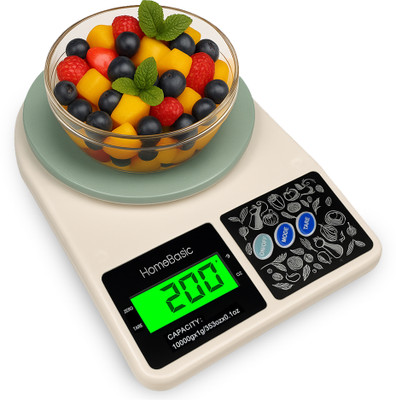 HOMEBASIC Digital Kitchen Weighing Scale 10 KG For Food LCD Display| Tare Function| g/oz Weighing Scale(Green)