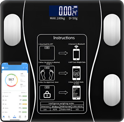 PN-AUK Smart Connected Electronic Digital Weighing Scale / BMI Scale, Large LCD Display Weighing Scale(Black)