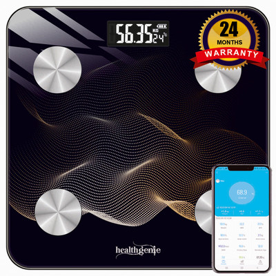 Healthgenie Smart Weight Machine With 18 Body Parameters Sync With App,Desert Strom Weighing Scale(Black)